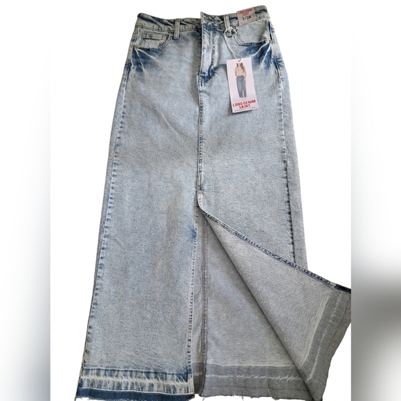 CELEBRITY PINK Acid wash long denim jean skirt slit cotton  boho Chic 3/26 - Picture 4 of 12